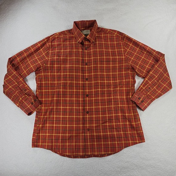 Cabelas Oufitters Button Shirt Mens L Orange Plaid Casual Classic Pockets - Picture 1 of 9